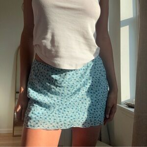 Vintage Blue Patterned Mini Skirt